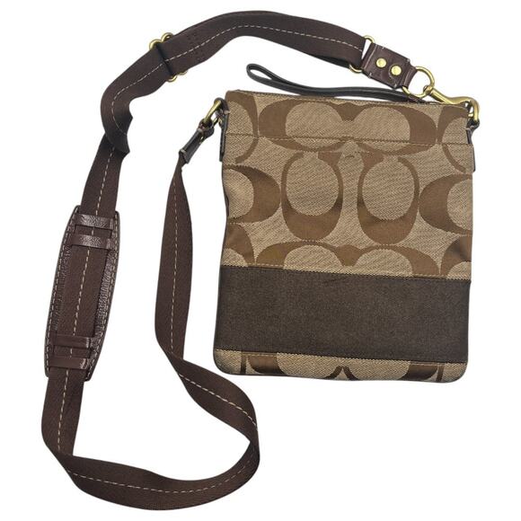 Coach Brown Canvas Monogram Logo Crossbody Purse Travel Bag - Picture 1 of 5